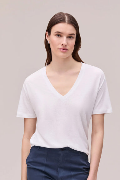 richer poorer linen jersey v neck tee white front