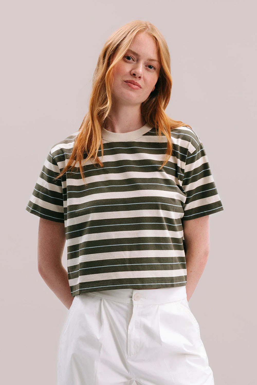 richer poorer recycled stripe tee surplus green stripe front