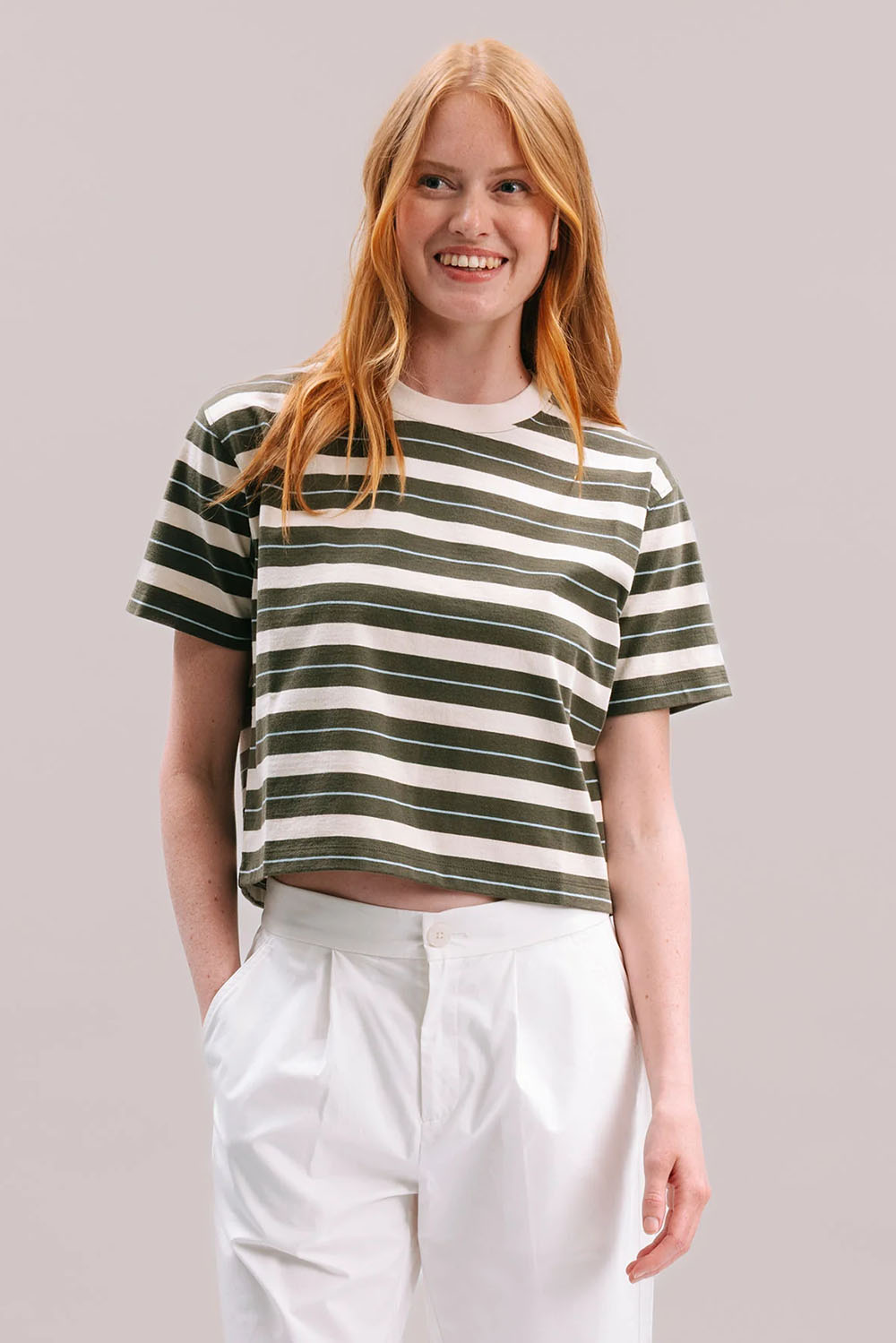 richer poorer recycled stripe tee surplus green stripe profile