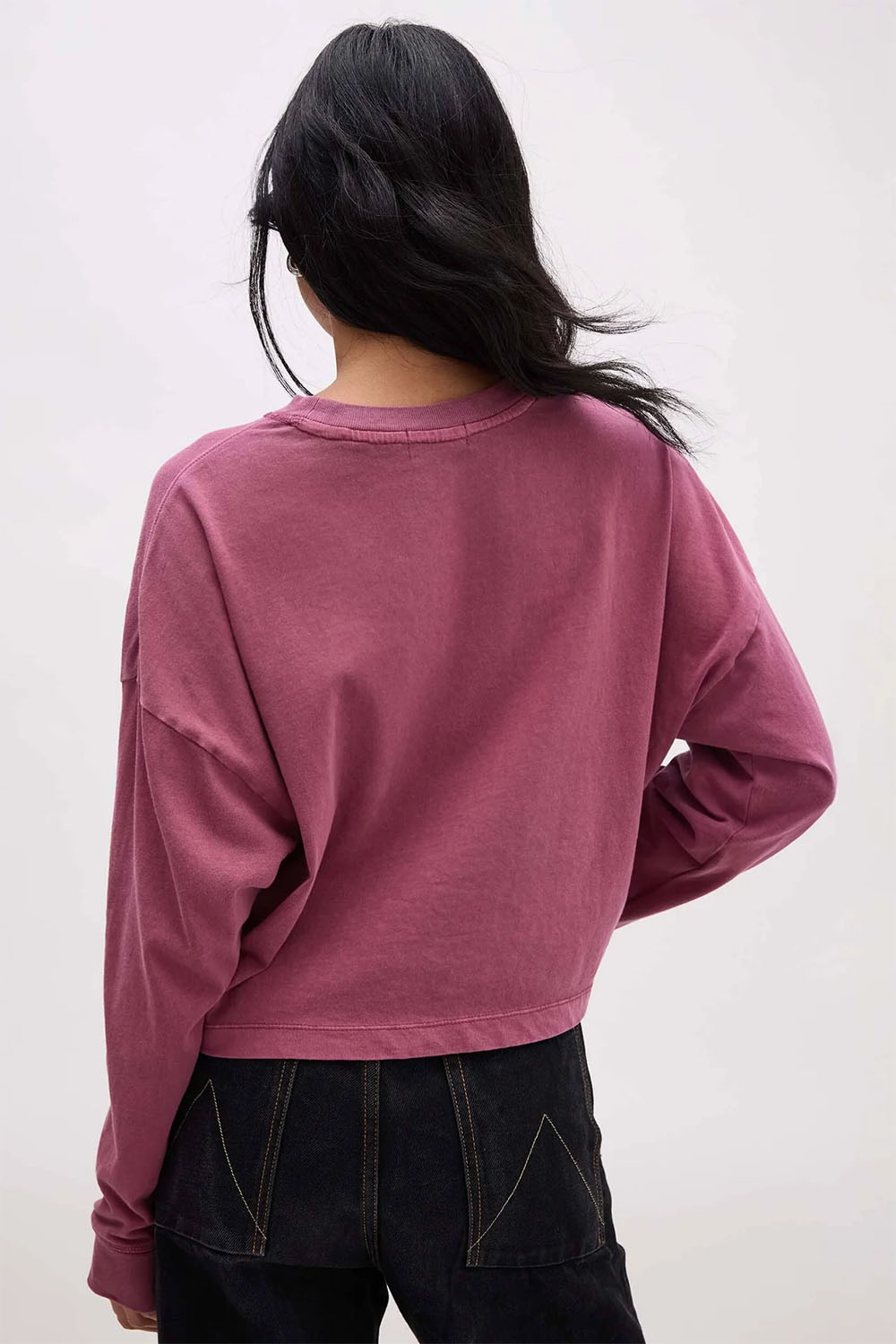 Richer Poorer - Relaxed Crop LS Tee - Burgundy - Back