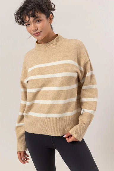 Double Zero - LS Stripe Sweater - Taupe/Cream - Front