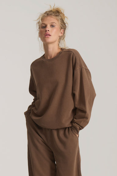 Roark Revival Made To Fade Fleece in Coco Bean — Quarter view