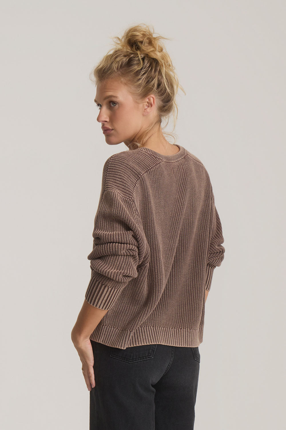 Roark Revival Made To Fade Sweater in Coco Bean — Back view