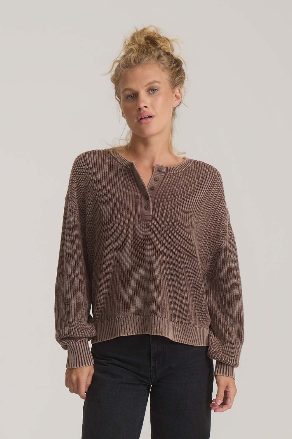 Roark Revival Made To Fade Sweater in Coco Bean — Front view