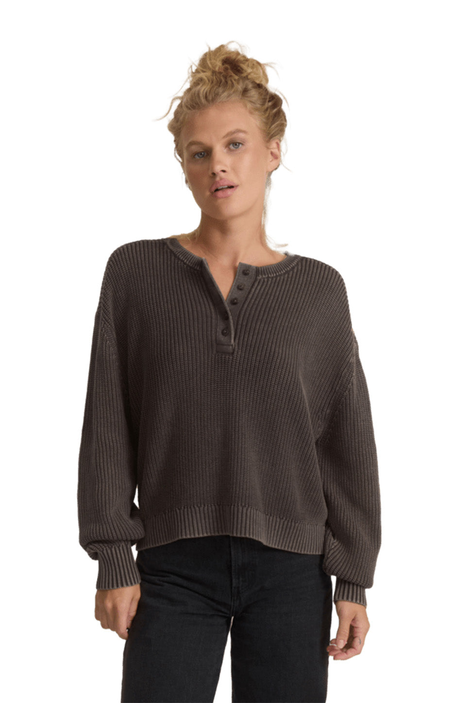 Roark Revival Made To Fade Sweater in Washed Black — Front view