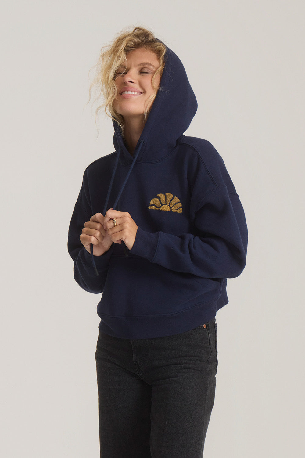 Roark Revival Port Hoodie in Deep Navy — Quarter view