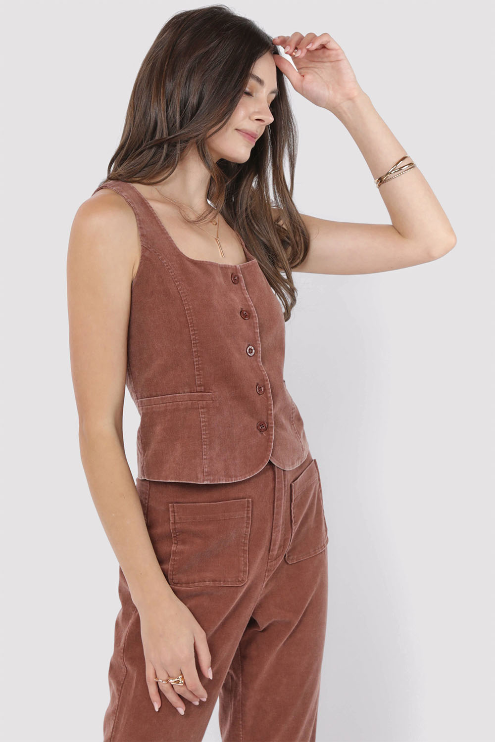 Sadie & Sage - Get Like This Vest - Washed Brown - Side