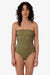 Thrills - Alba Rib Strapless One Piece - Pickle Green - Front