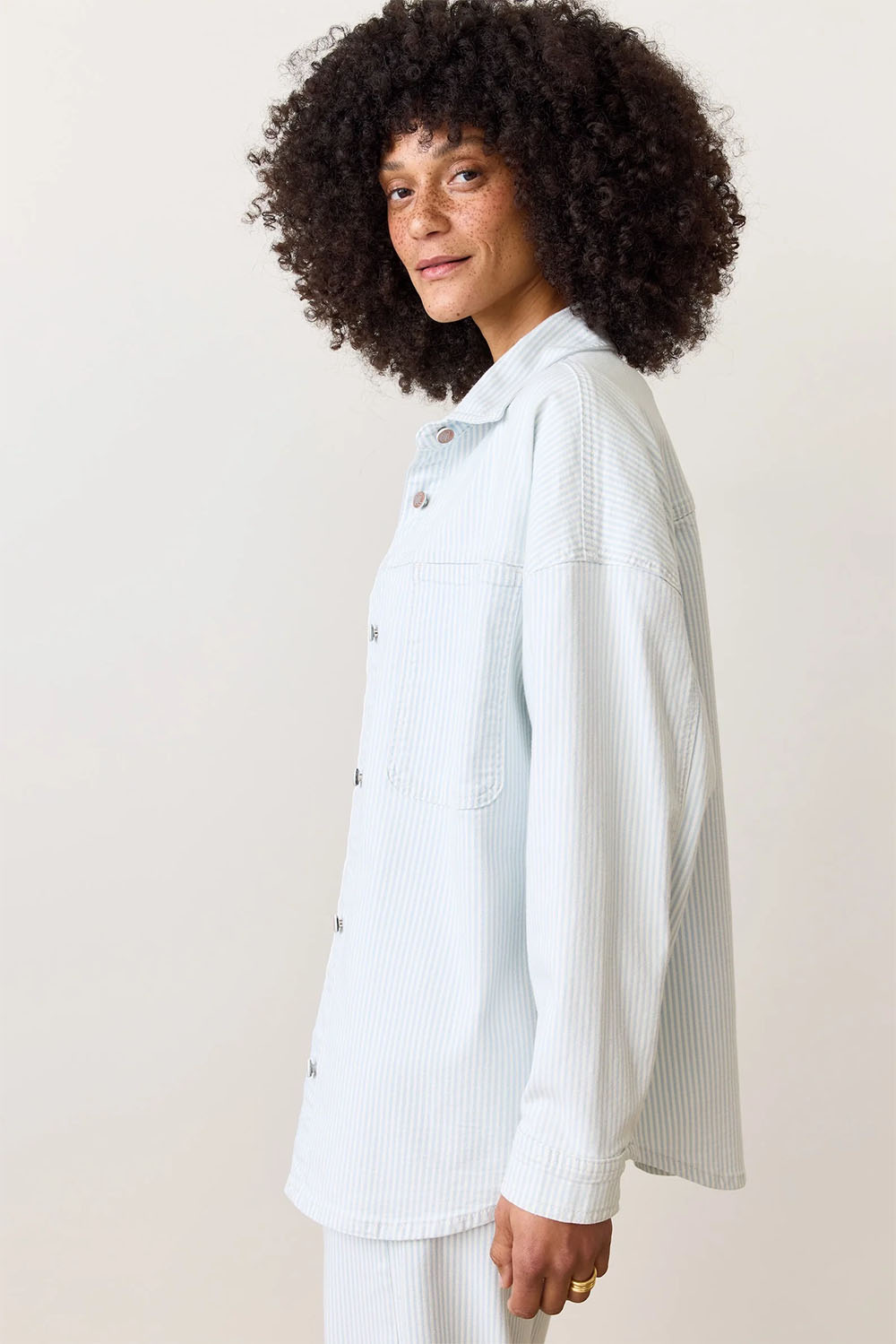 Marine Layer - Molly Oversized Shirt Jacket - Railroad Stripe - Side