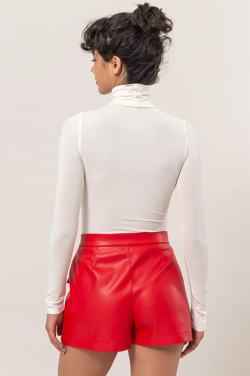 Double Zero - Basic LS Turtleneck Top - Cream - Back