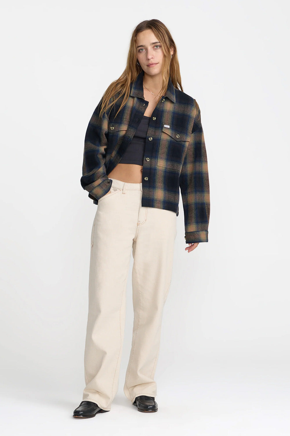 RVCA Bonito Boxy Flannel in Black — Full-body view