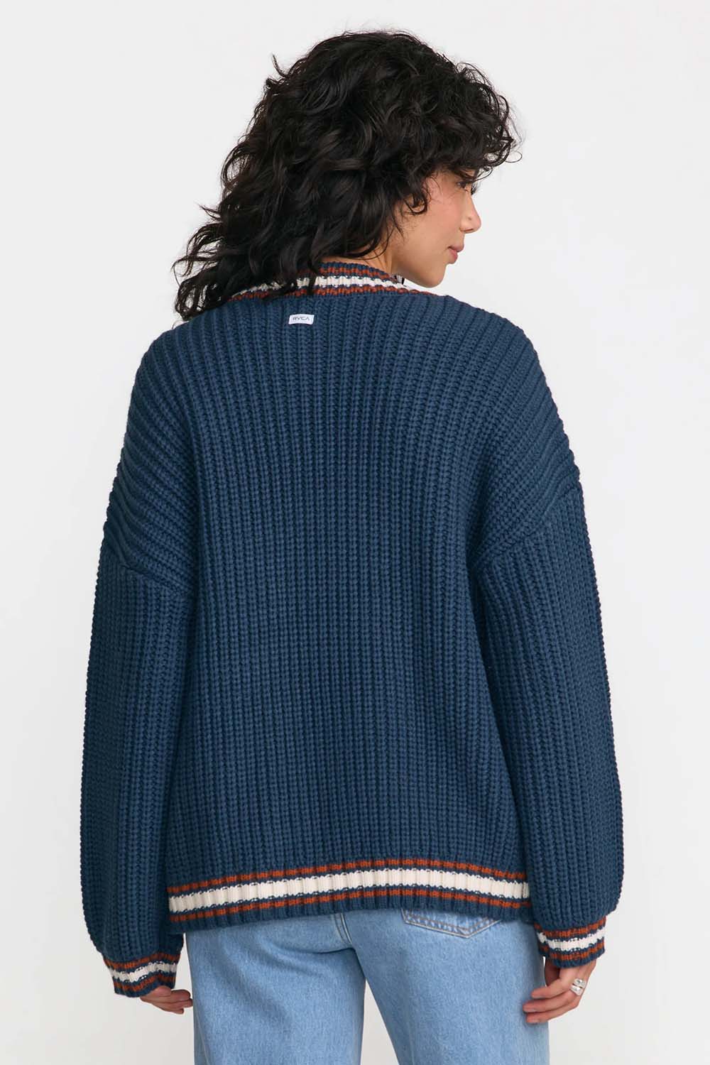 RVCA Camden Cardigan in Blue Slate — Back view