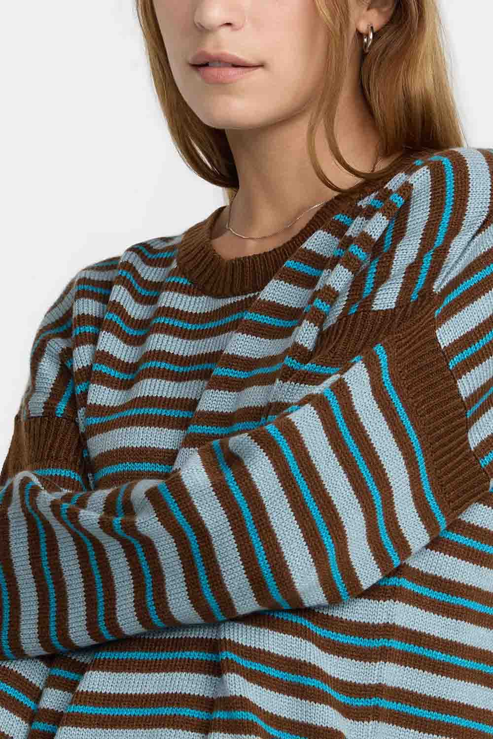 RVCA Frontier Long Sleeve Sweater in Arona Blue — Collar detail view