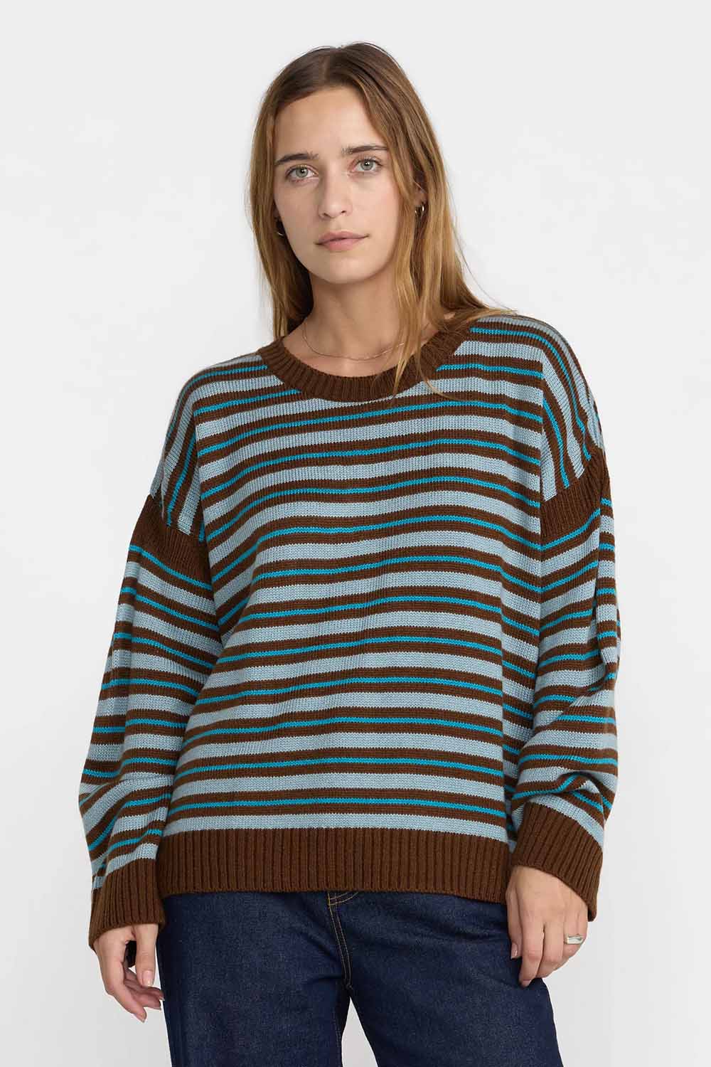 RVCA Frontier Long Sleeve Sweater in Arona Blue — Front view