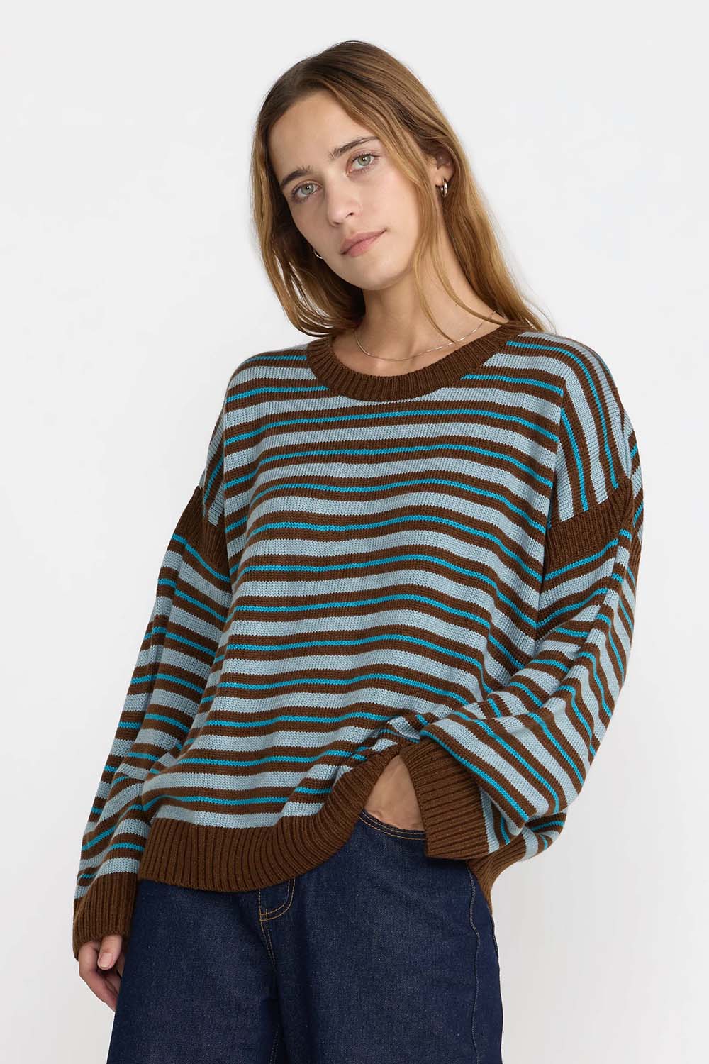 RVCA Frontier Long Sleeve Sweater in Arona Blue — Quarter view