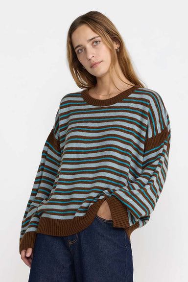 RVCA Frontier Long Sleeve Sweater in Arona Blue — Quarter view