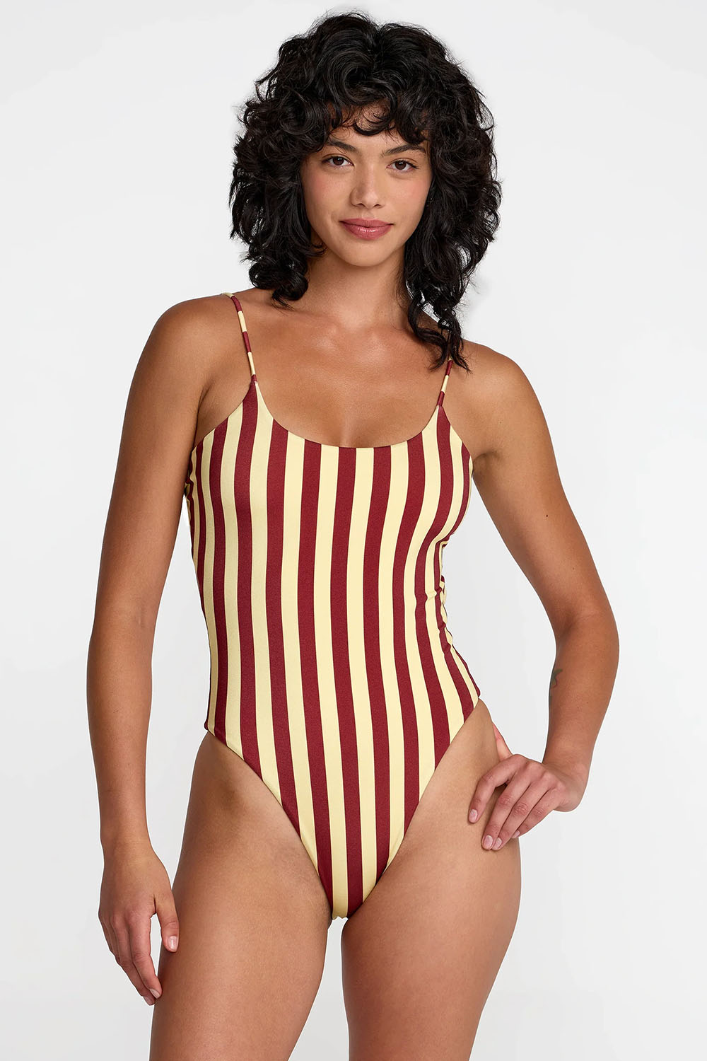 rvca leon basic scoop 1 piece in sunshine front view