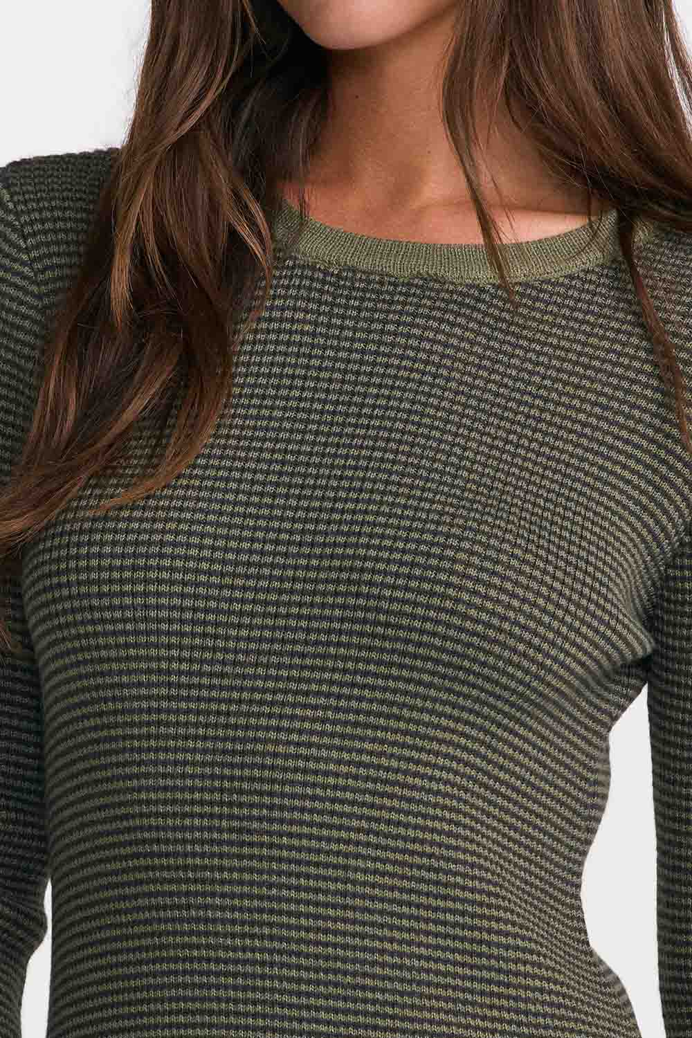 RVCA Metro Long Sleeve Dress in Olive — Fabric detail view