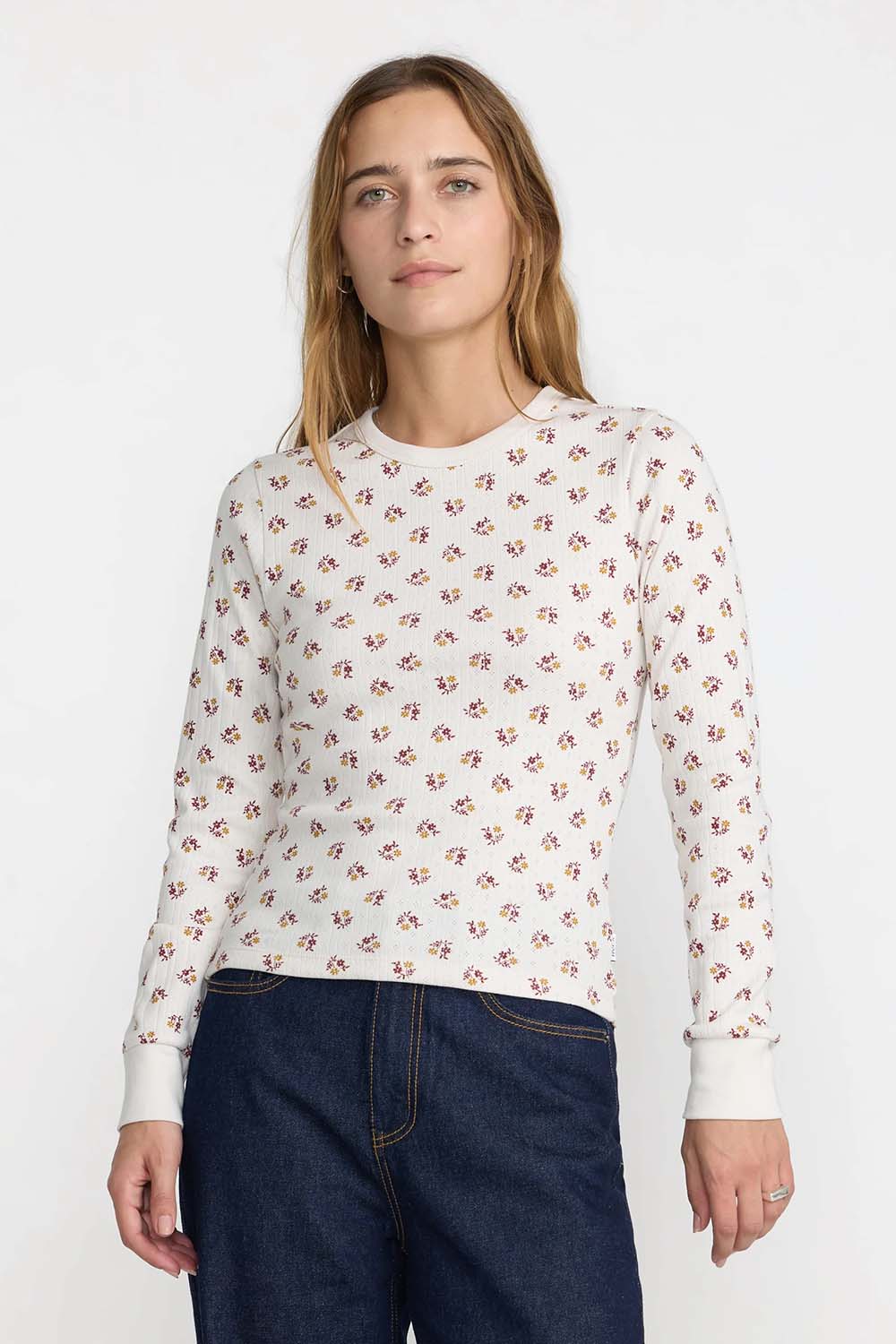 RVCA Pioneer Long Sleeve in Cloud — Front view
