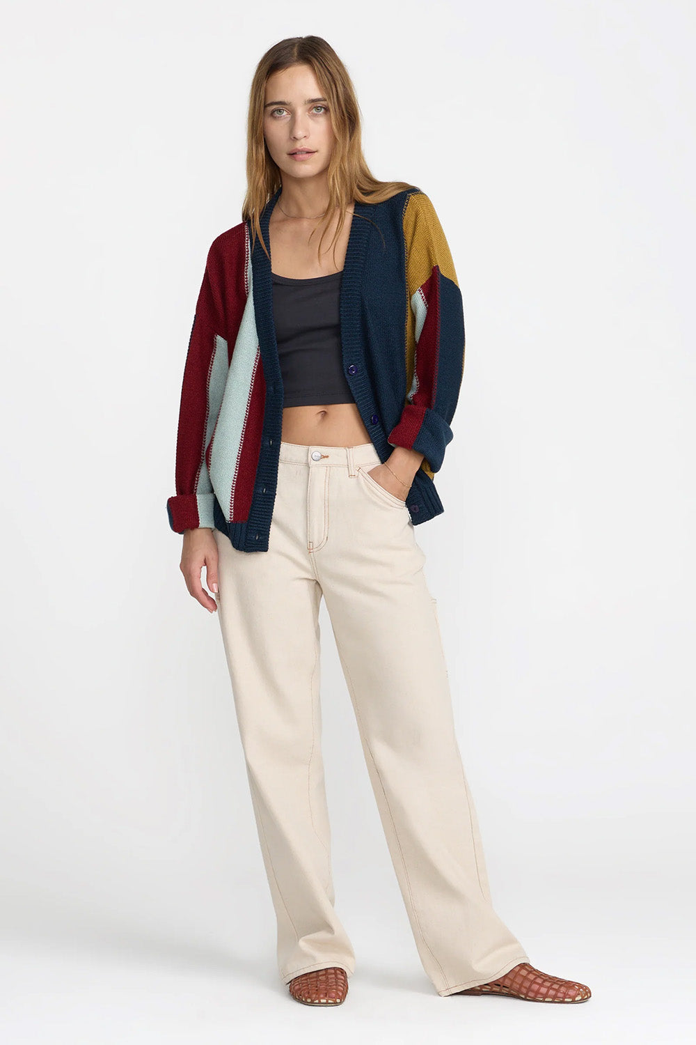 RVCA Unbound Cardigan in Navy — Full-body view