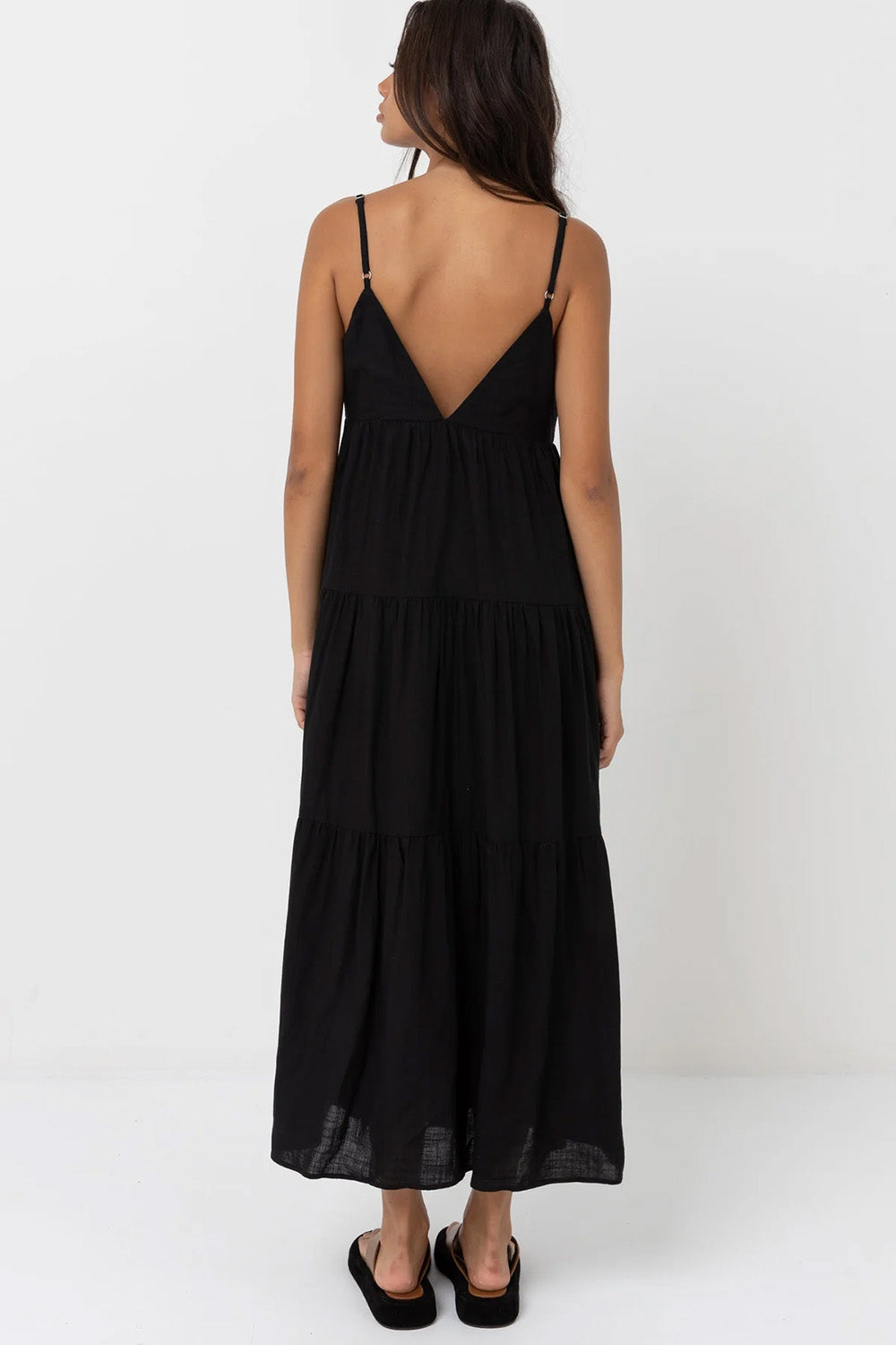 Rhythm - Classic Tiered Midi Dress - Black - Back