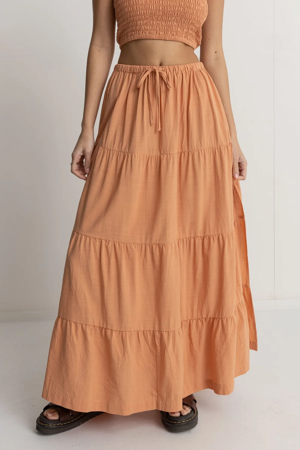 Rhythm - Villa Tiered Maxi Skirt - Peach - Front