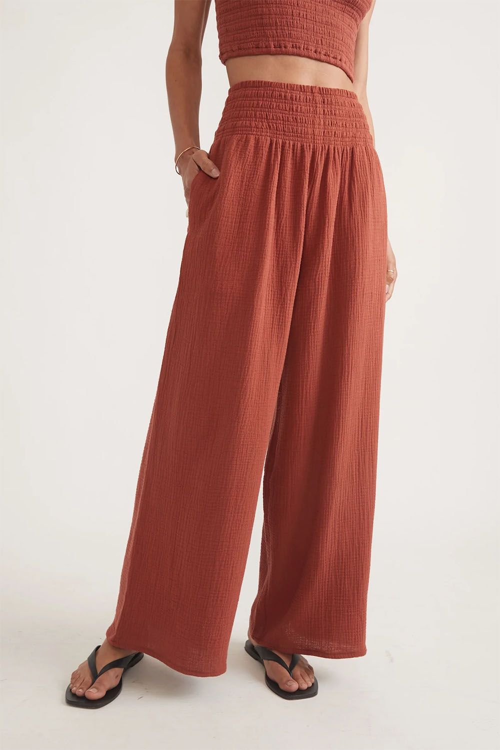 Marine Layer - Sophia Double Cloth Pant - Rust - Front