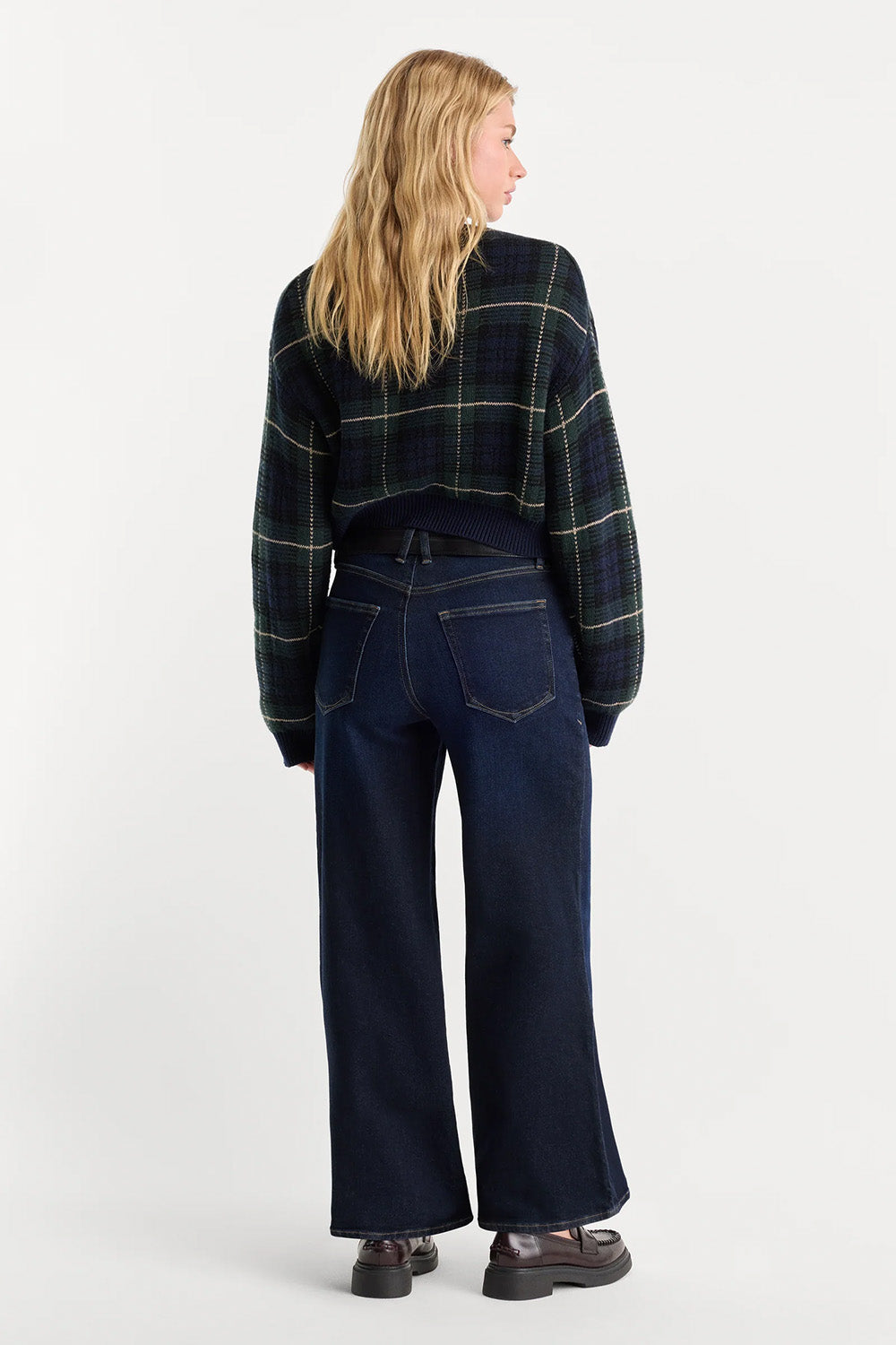Good American Soft Tech Waist Palazzo Ankle Jeans in Rinse — Back view
