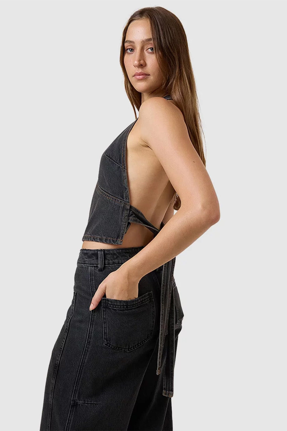 Thrills - Night Shift Denim Top - Ash Black - Side