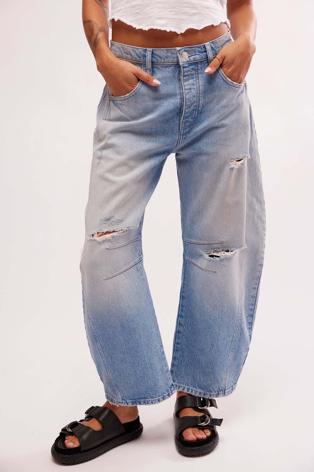 Free People - Good Luck Mid Rise Barrel - Barnyard Blue - Front
