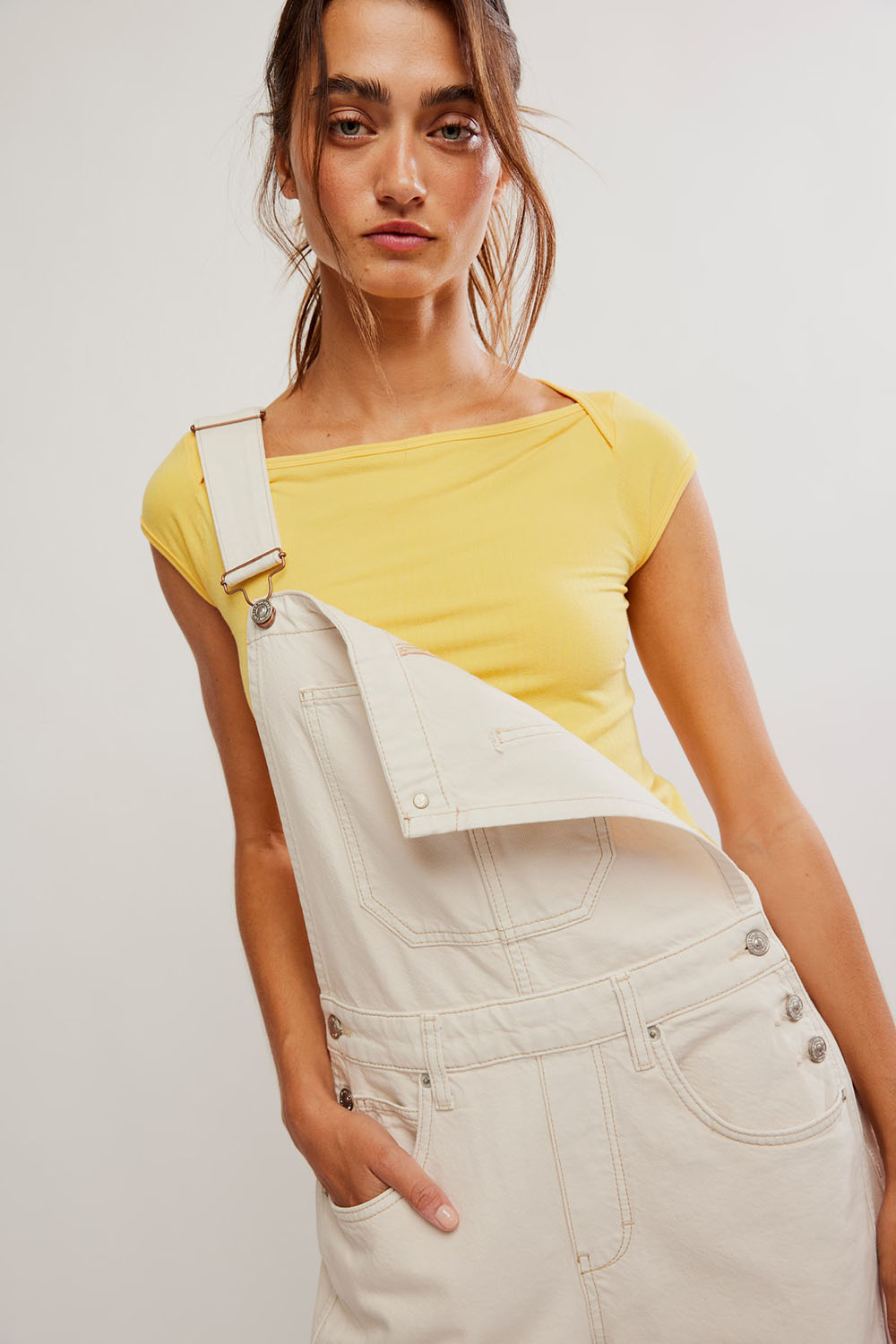 Free People - Good Luck Overall - Milk - Detail