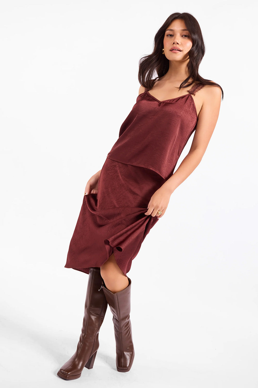 sadie-and-sage-ceremony-midi-skirt-dark-wine-profile