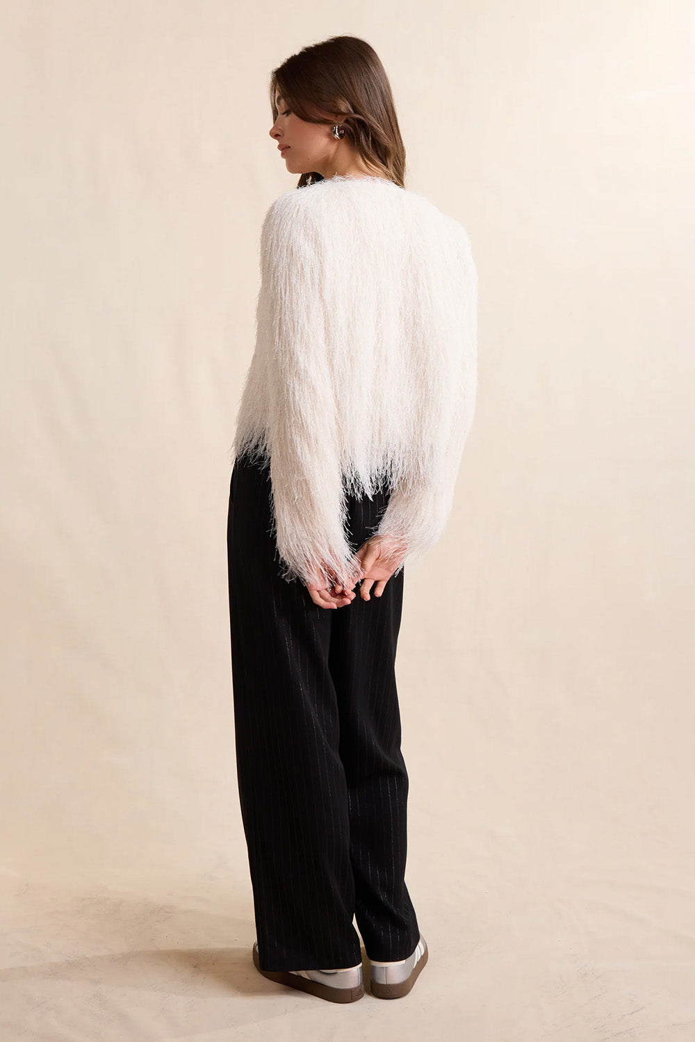 Sadie & Sage Angel Wings Fringe Jacket in Ivory — Back view