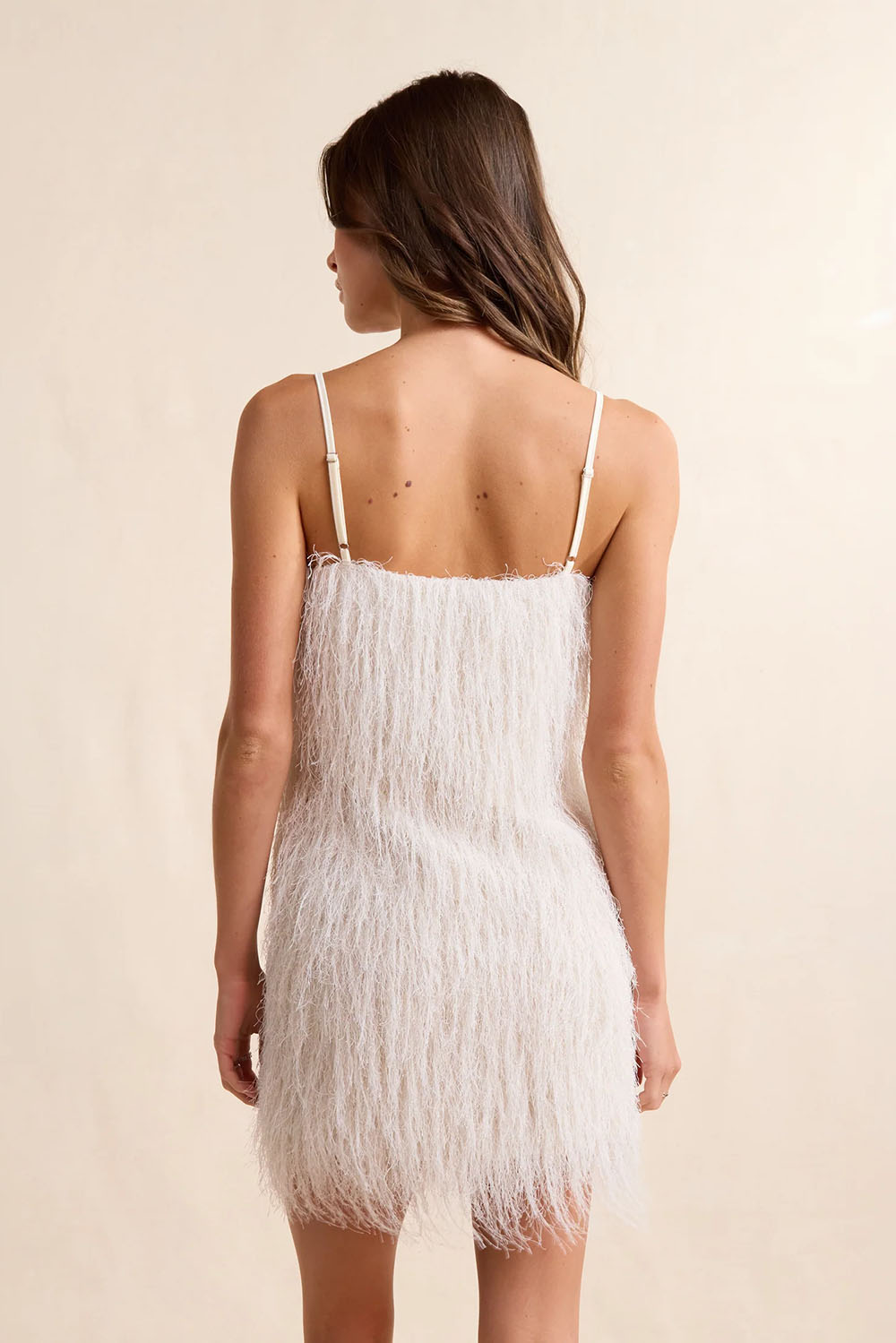 Sadie & Sage Angel Wings Fringe Mini Dress in Ivory — Back view