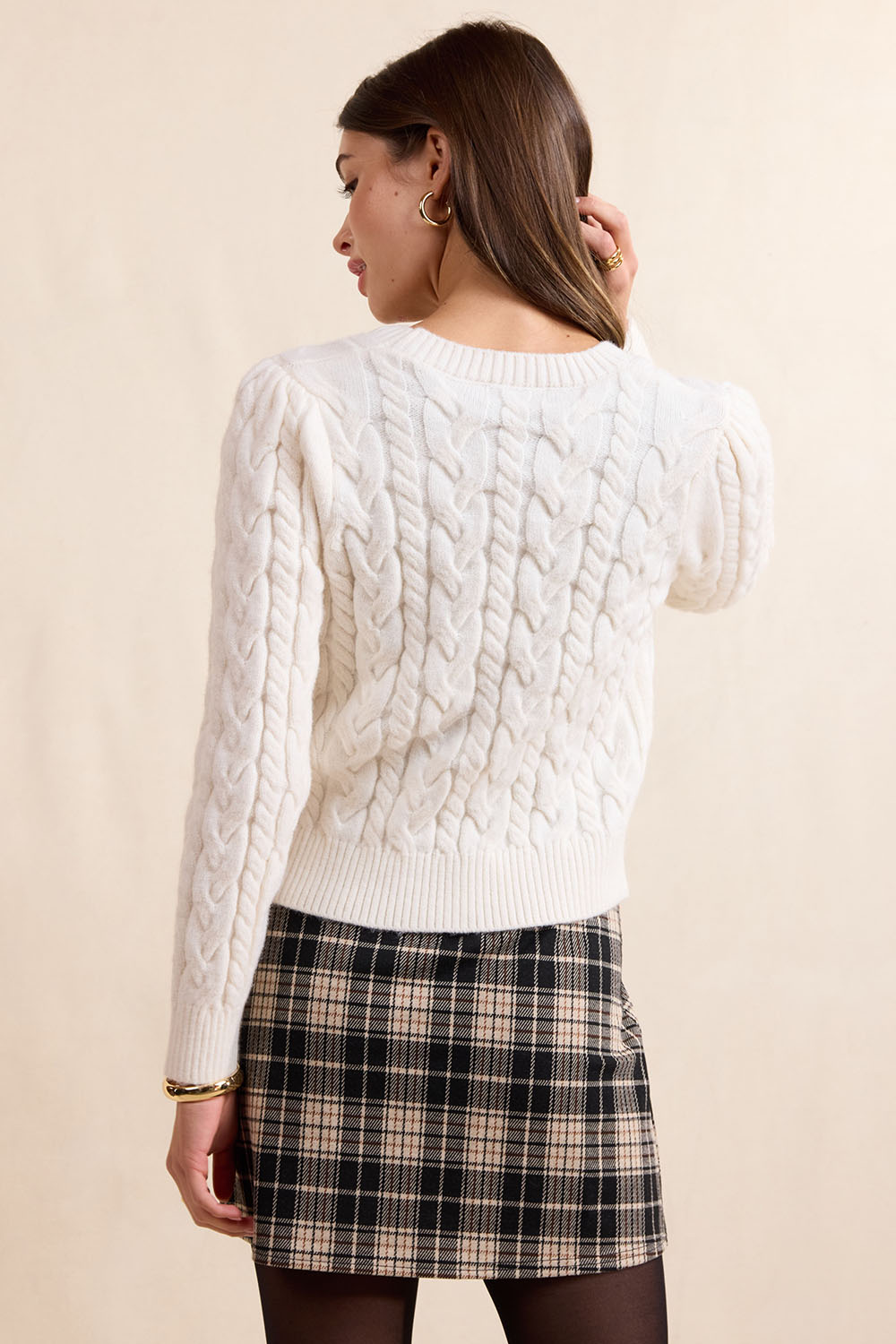 Sadie & Sage Celeste Bows Cardigan in Cream — Back view