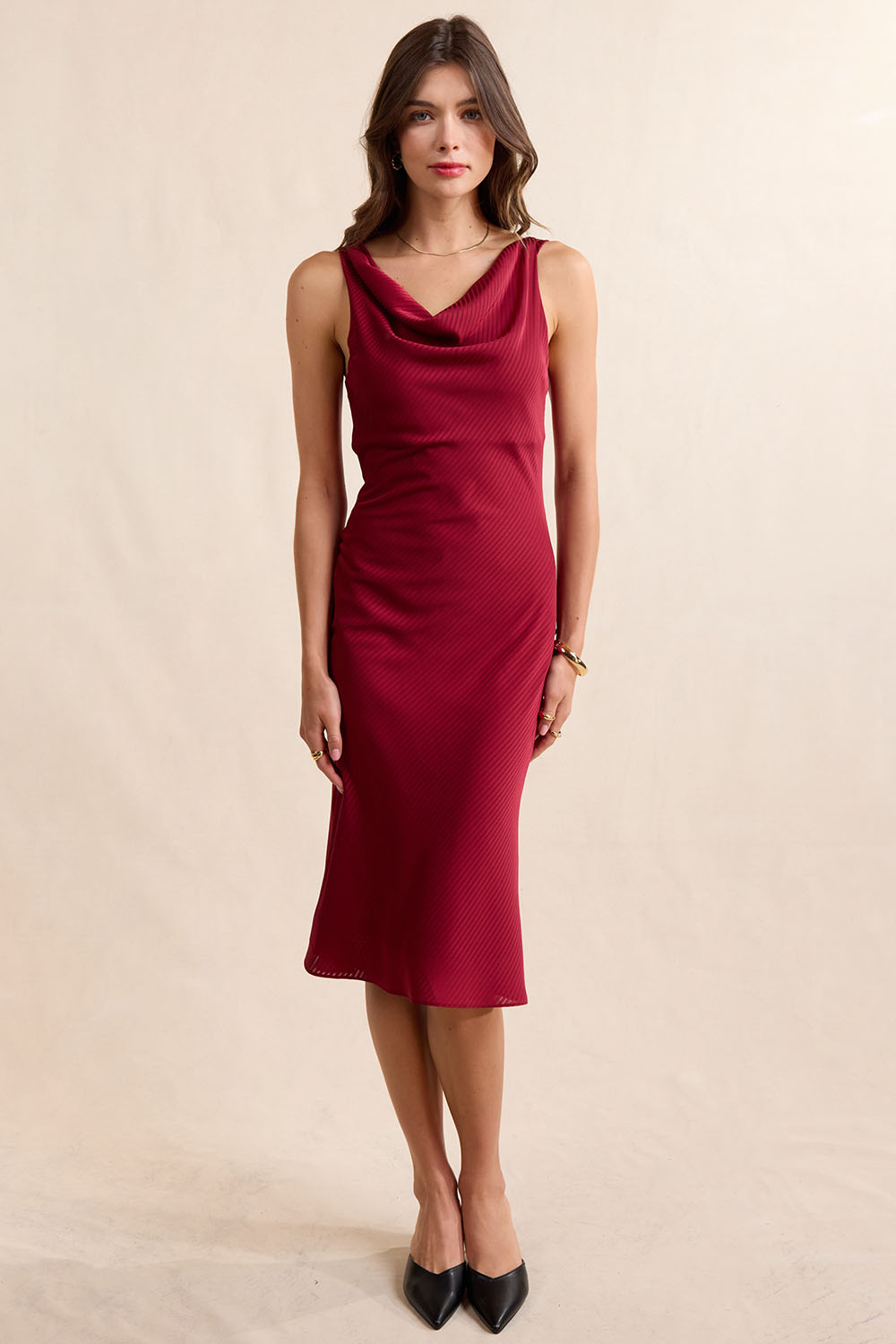 Sadie & Sage Inner Circle Midi Dress in Red — Front view