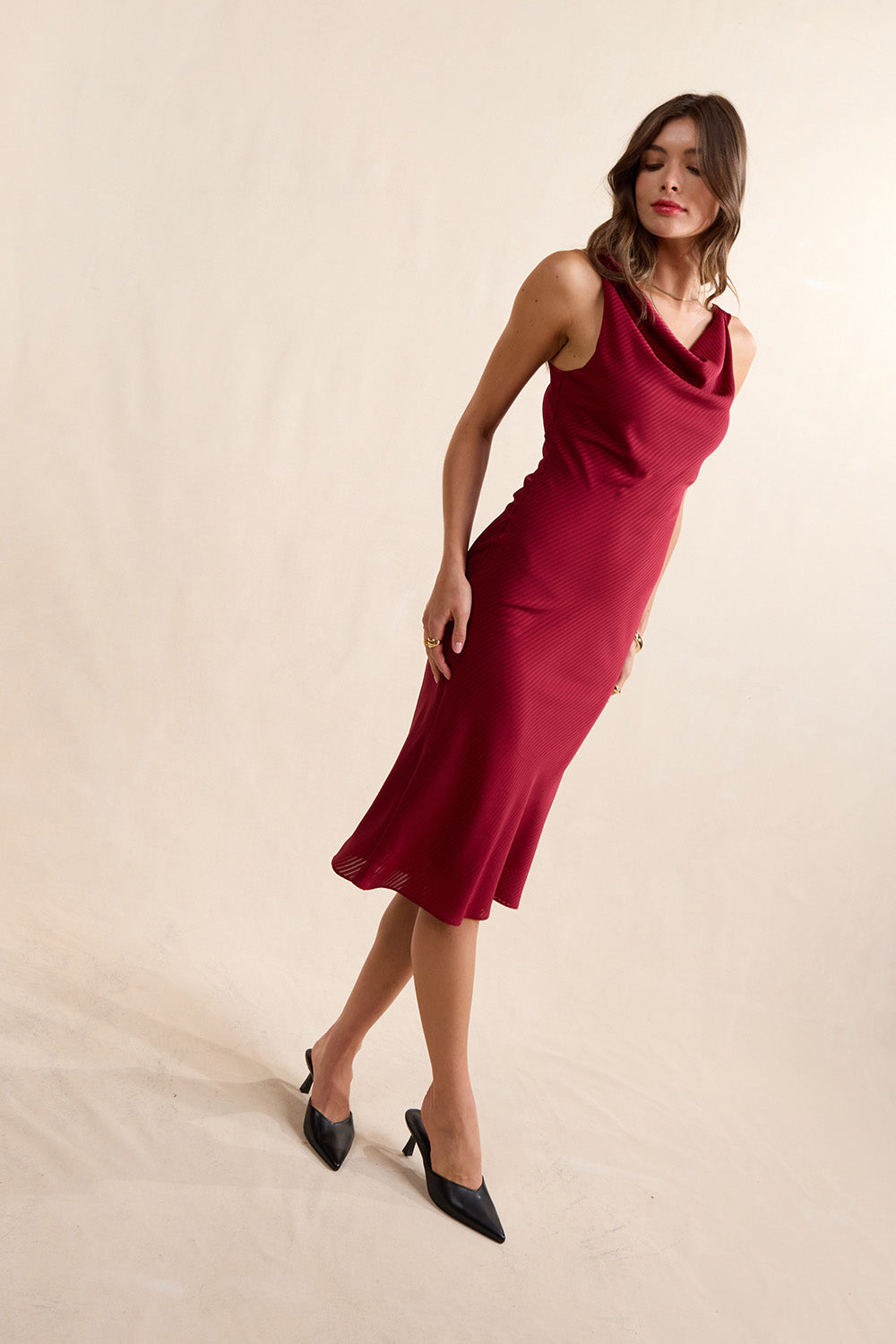 Sadie & Sage Inner Circle Midi Dress in Red — Side view