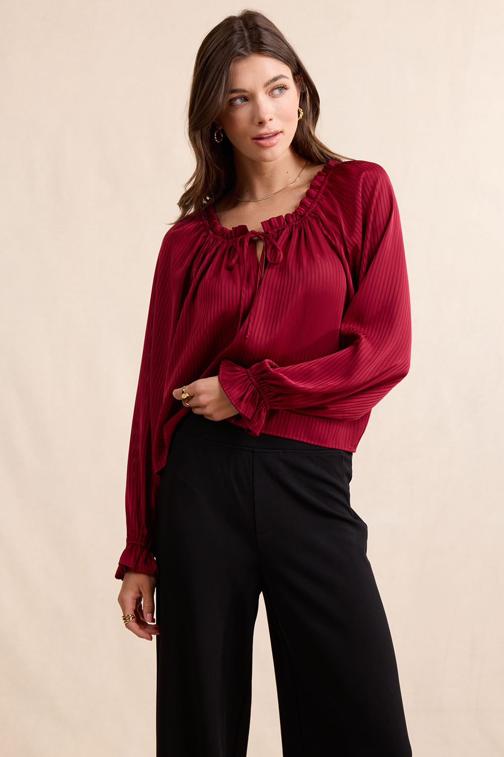 Sadie & Sage Inner Circle Poet Blouse in Red — Front view