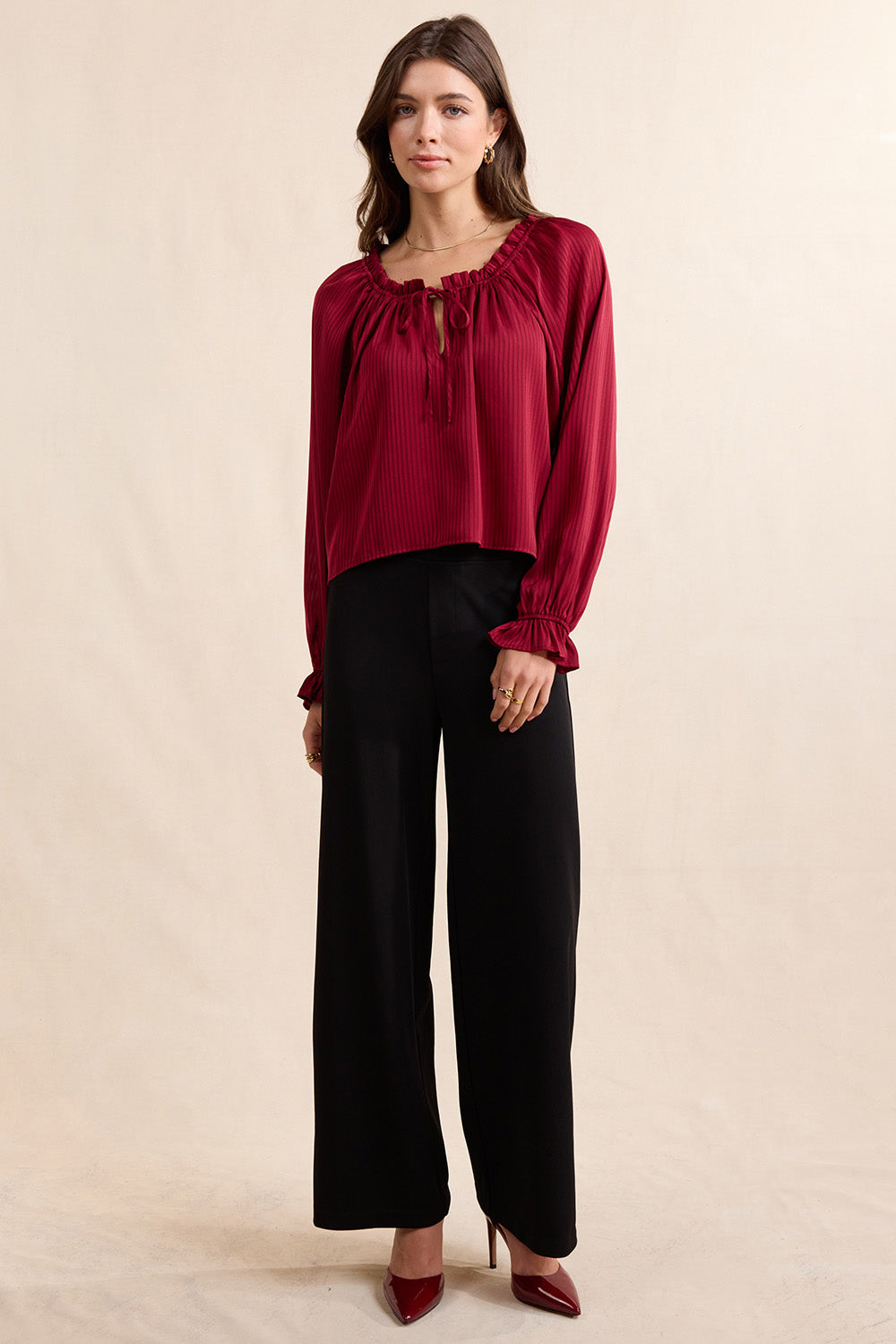 Sadie & Sage Inner Circle Poet Blouse in Red — Full-body view