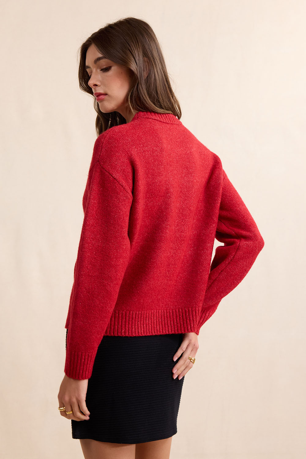 Sadie & Sage Teddy Bear Sweater in Red — Side view