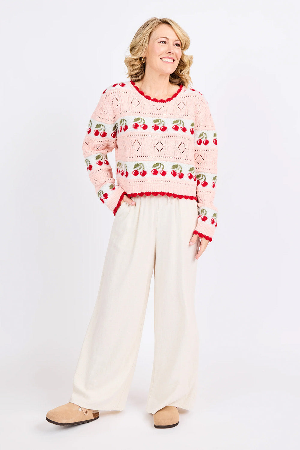 sadie and sage cherry on top sweater pink multi