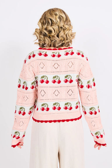 sadie and sage cherry on top sweater pink multi back