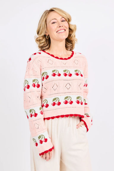 sadie and sage cherry on top sweater pink multi front