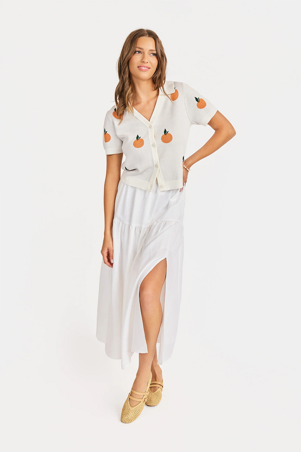 sadie and sage citron embroidered knit shirt ivory orange