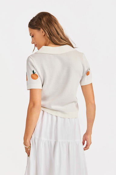 sadie and sage citron embroidered knit shirt ivory orange back