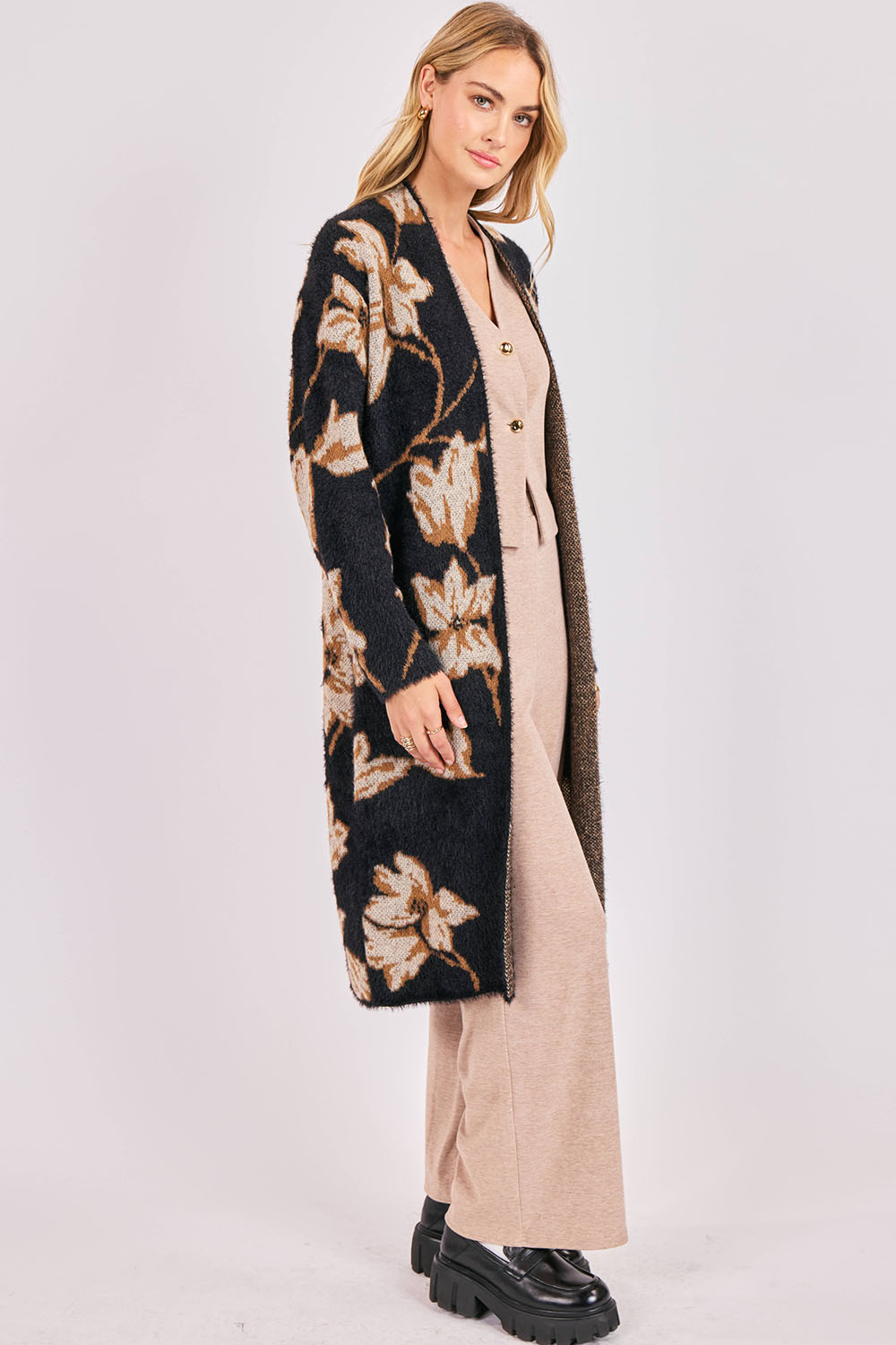 sadie and sage emory floral duster cardi black multi side