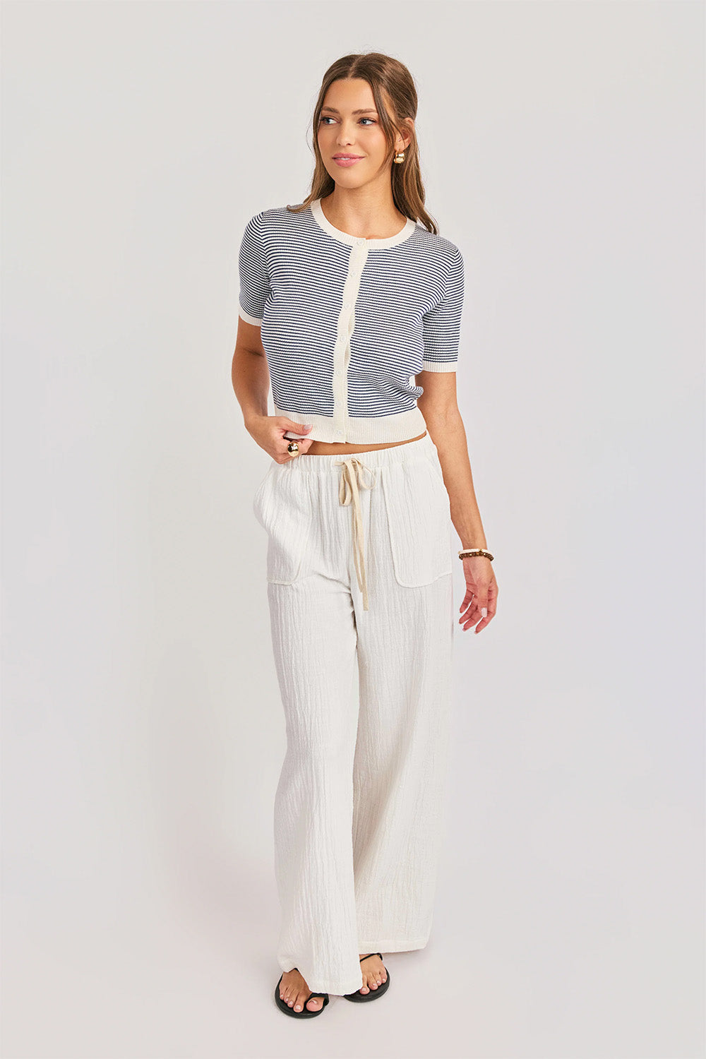 sadie and sage mavi stripe cardigan ivory navy