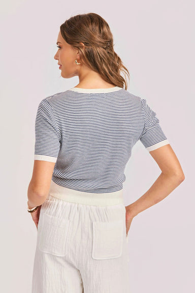sadie and sage mavi stripe cardigan ivory navy back