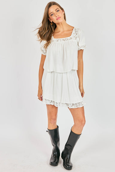 sadie and sage misty layered lace mini skirt ivory
