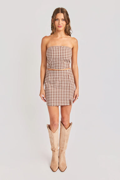 sadie and sage mustang gingham mini skirt brown